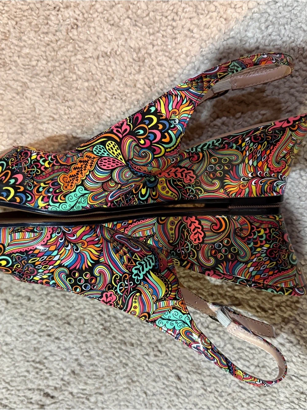 Multicolor Paisley Slingback Peep-Toe wedges